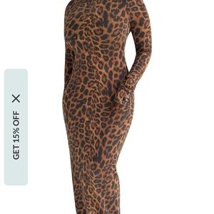 KLO K.Lorayne Apparel NISE Long Sleeve Body Con Ribbed Dress (Leopard) Small